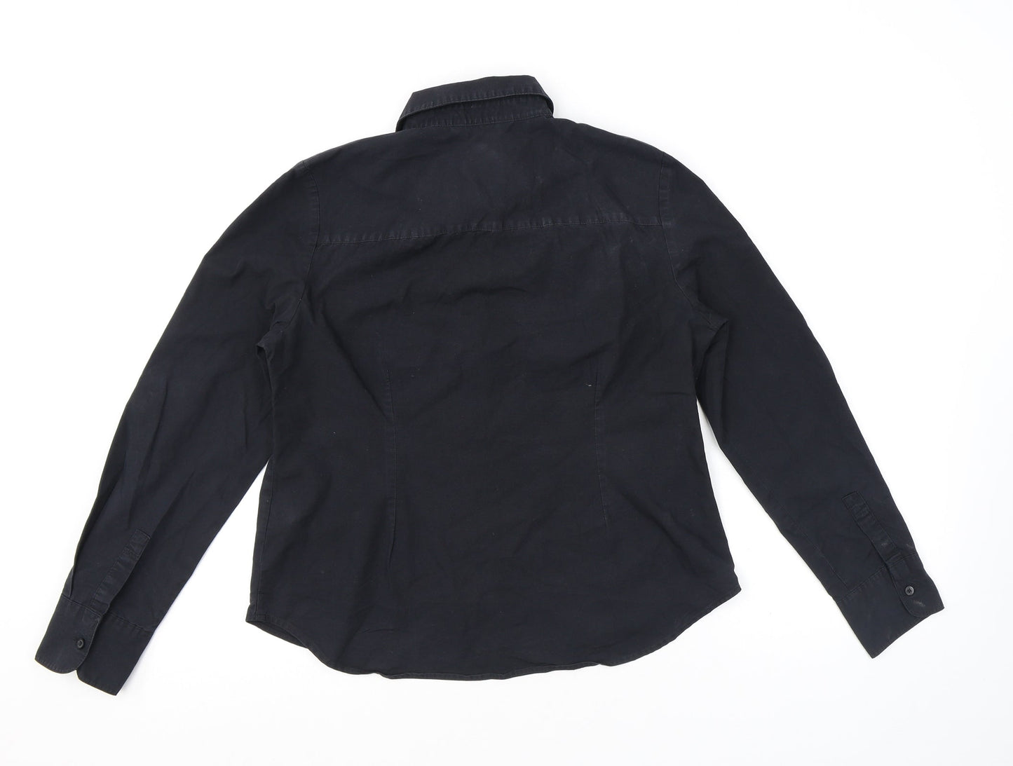 Marks and Spencer Womens Black Cotton Basic Button-Up Size 12 Collared