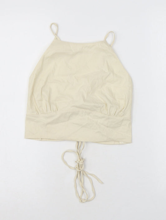 Zara Womens White Polyester Cropped Tank Size M Round Neck - Open Back