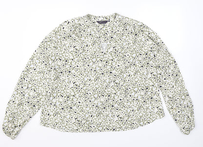 Marks & Spencer Womens Green Floral Viscose Basic Blouse Size 12 V-Neck
