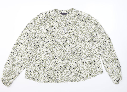Marks and Spencer Womens Green Floral Viscose Basic Blouse Size 12 V-Neck