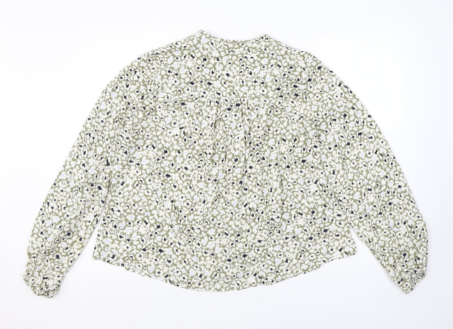 Marks and Spencer Womens Green Floral Viscose Basic Blouse Size 12 V-Neck