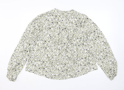 Marks & Spencer Womens Green Floral Viscose Basic Blouse Size 12 V-Neck