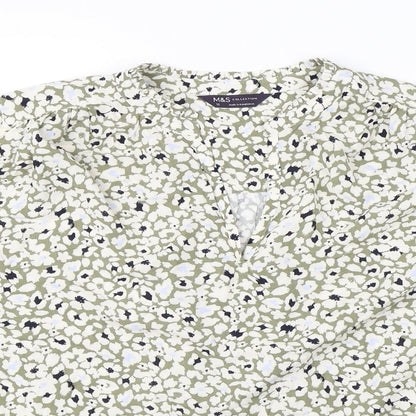 Marks & Spencer Womens Green Floral Viscose Basic Blouse Size 12 V-Neck