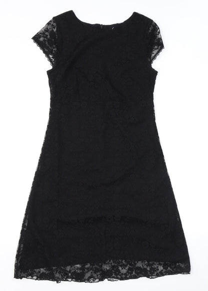 Additional front view of AMARANTO women’s black polyester a-line, size UK 10, boat neck pullover