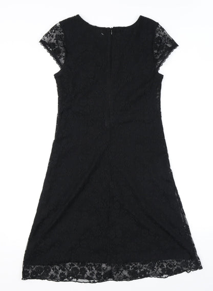 Back view of AMARANTO women’s black polyester a-line, size UK 10, boat neck pullover