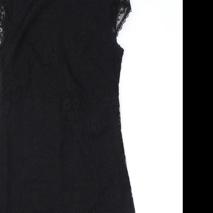 Close-up detail of AMARANTO women’s black polyester a-line, size UK 10, boat neck pullover