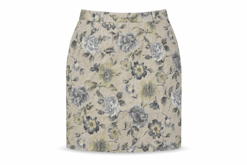 Patsy Seddon Womens Beige Floral Linen A-Line Skirt Size 14 Zip