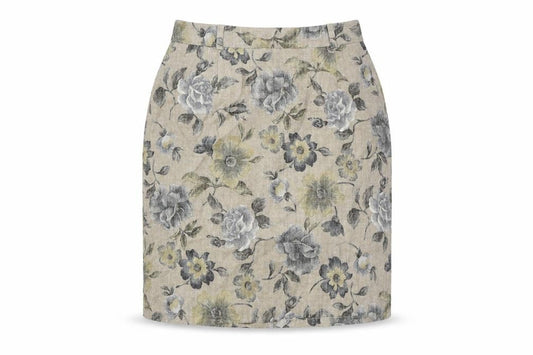 Patsy Seddon Womens Beige Floral Linen A-Line Skirt Size 14 Zip
