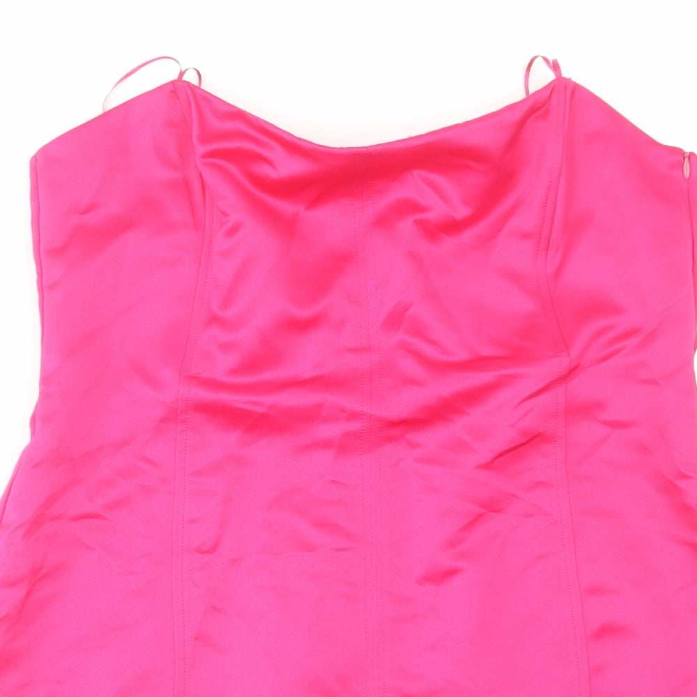 Zara Womens Pink Polyester Mini Size L Off the Shoulder Zip