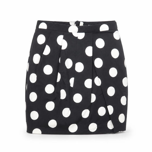 ASOS Womens Black Polka Dot Cotton A-Line Skirt Size 8 Zip