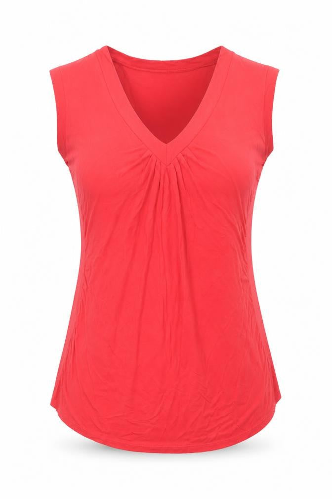 Zara Womens Red Viscose Basic T-Shirt Size M V-Neck
