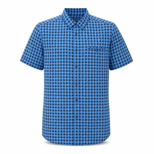 Burton Mens Blue Check Cotton Button-Up Size M Crew Neck Button
