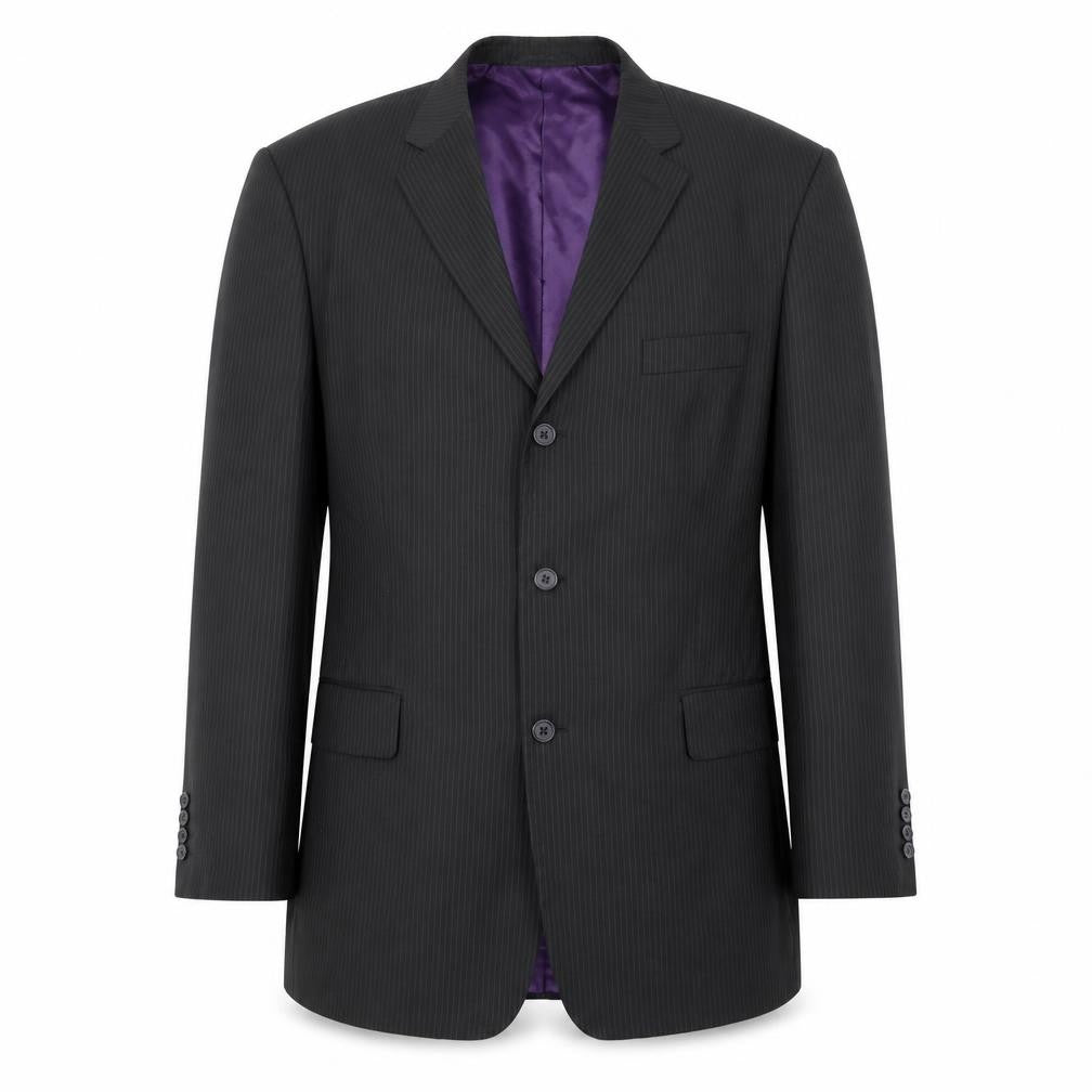 Pierre Remon Mens Black Striped Polyester Jacket Suit Jacket Size 46 Regular