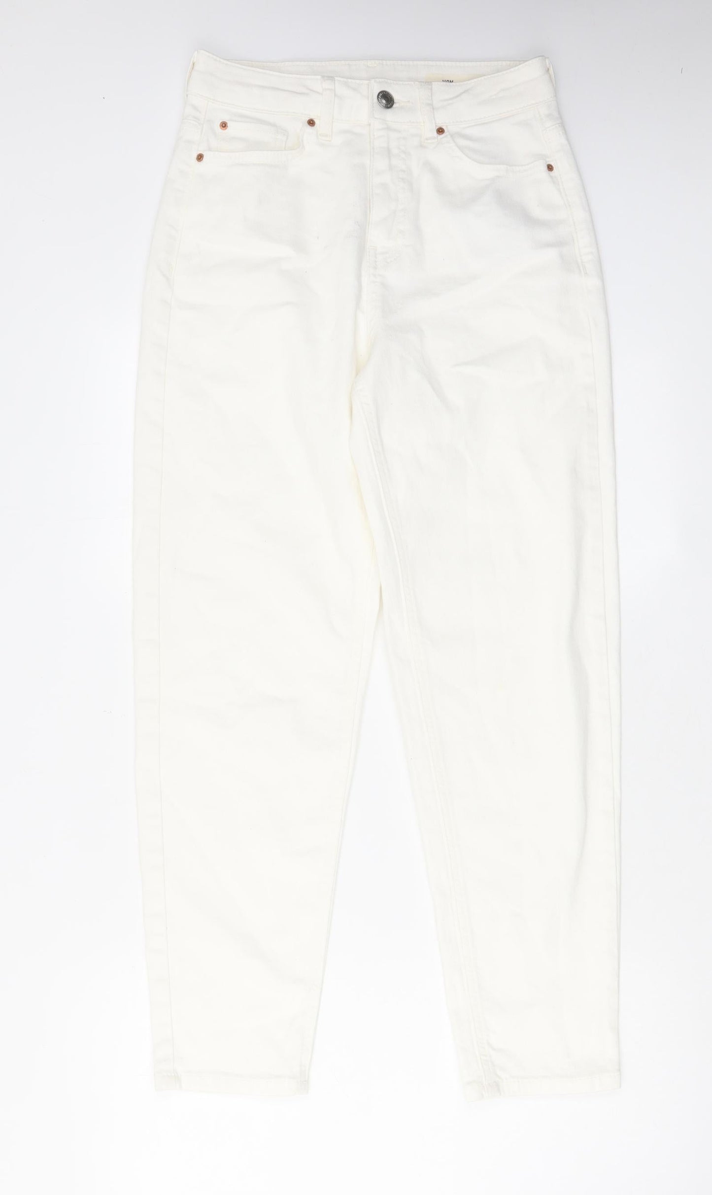 Marks and Spencer Womens White Cotton Tapered Jeans Size 8 L28 in Regular Zip