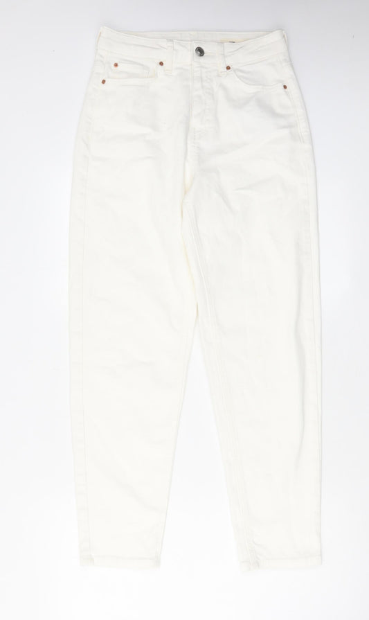 Marks and Spencer Womens White Cotton Tapered Jeans Size 8 L28 in Regular Zip