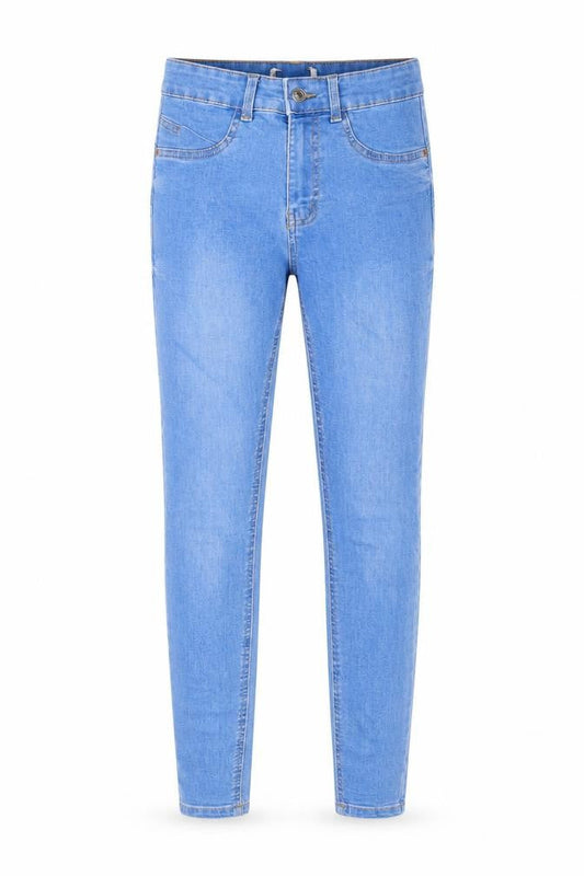 Front view of Denim & Co. women’s blue cotton skinny jeans, size UK 8, 27-inch leg regular zip