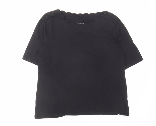 Talbots Womens Black Cotton Basic T-Shirt Size L Round Neck