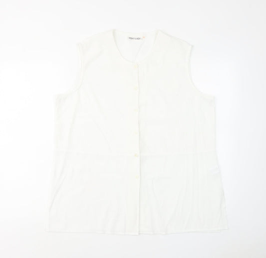 Foxy Lady Womens White Viscose Basic Button-Up Size 18 Round Neck