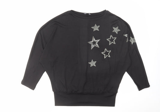 New Look Womens Black Polyester Basic Blouse Size M Round Neck - Stars Print