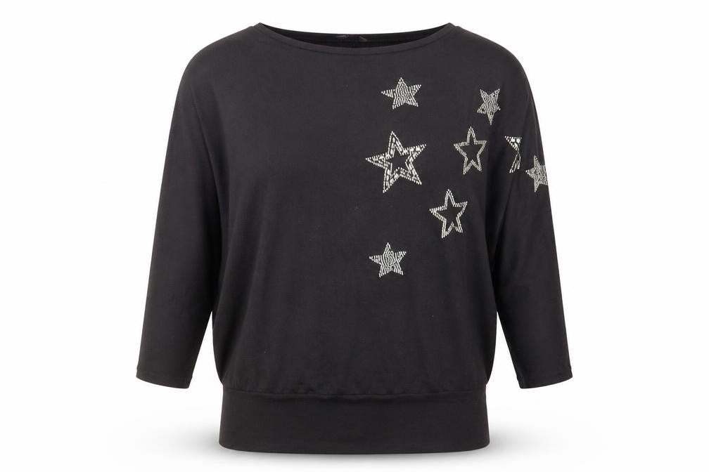 New Look Womens Black Polyester Basic Blouse Size M Round Neck - Stars Print