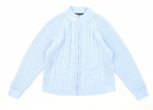 Lauren Taylor Womens Blue Round Neck Acrylic Full Zip Jumper Size L