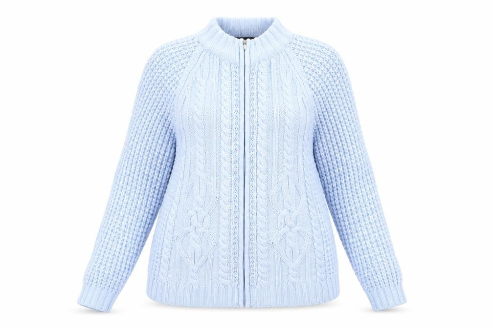 Lauren Taylor Womens Blue Round Neck Acrylic Full Zip Jumper Size L
