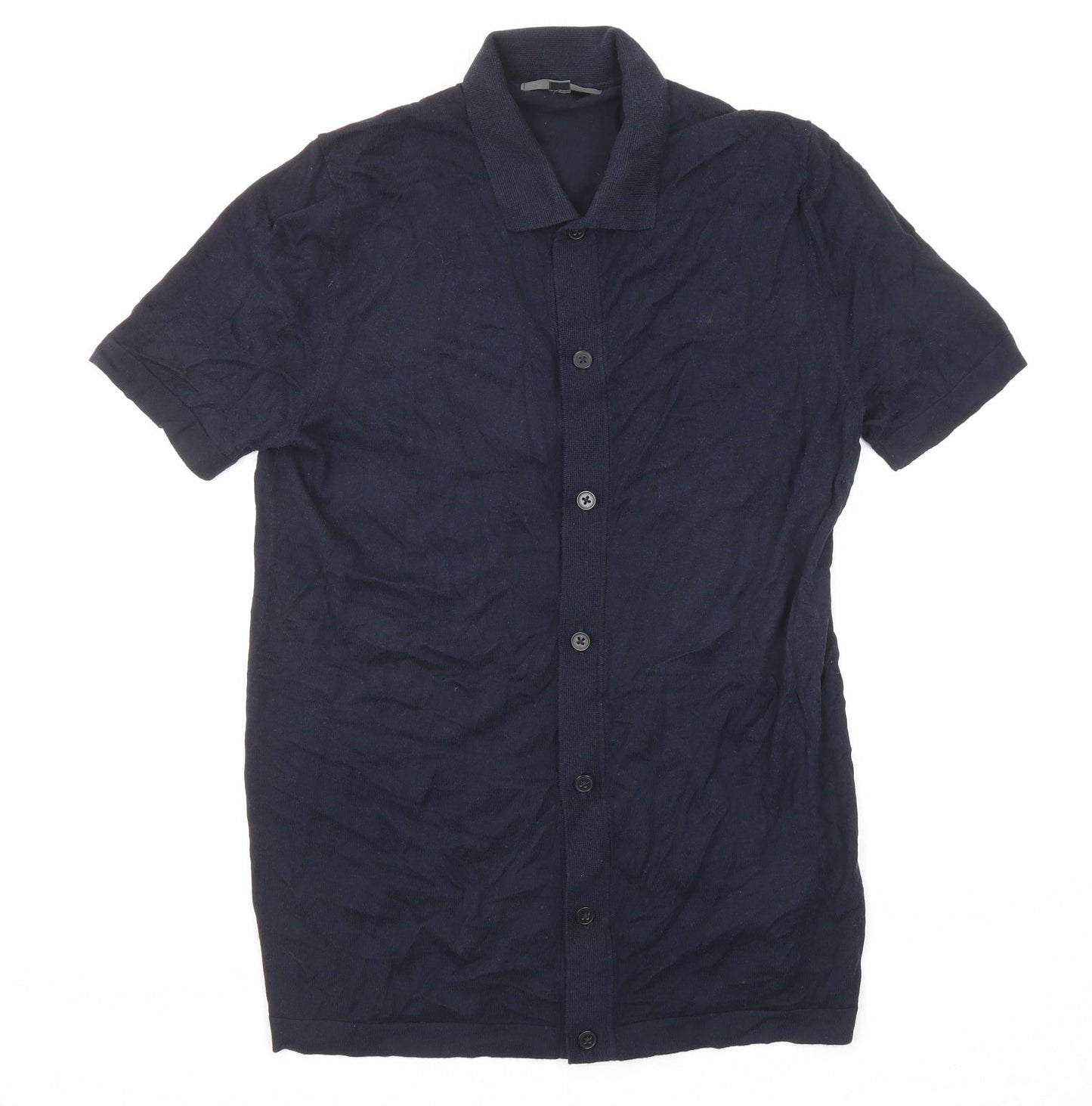 Marks and Spencer Womens Blue Cotton Basic Button-Up Size S Collared