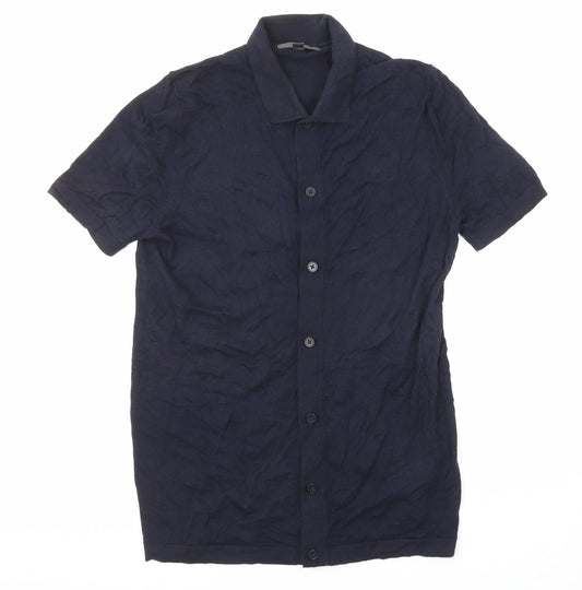 Marks and Spencer Womens Blue Cotton Basic Button-Up Size S Collared