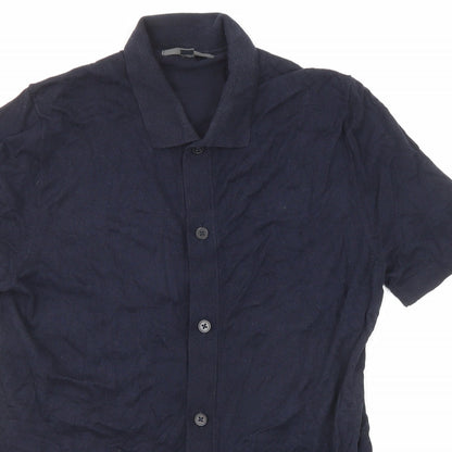 Marks & Spencer Womens Blue Cotton Basic Button-Up Size S Collared
