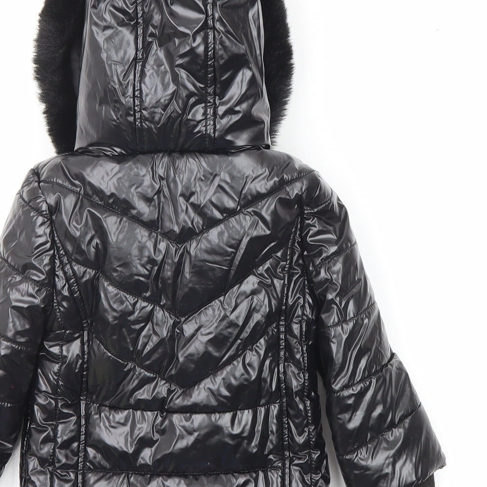 River Island Girls Black Basic Coat Coat Size 9-12 Months Zip