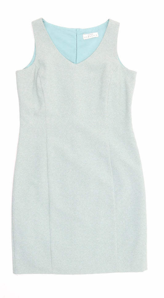 Classics Womens Green Polyester Pencil Dress Size 12 V-Neck Zip