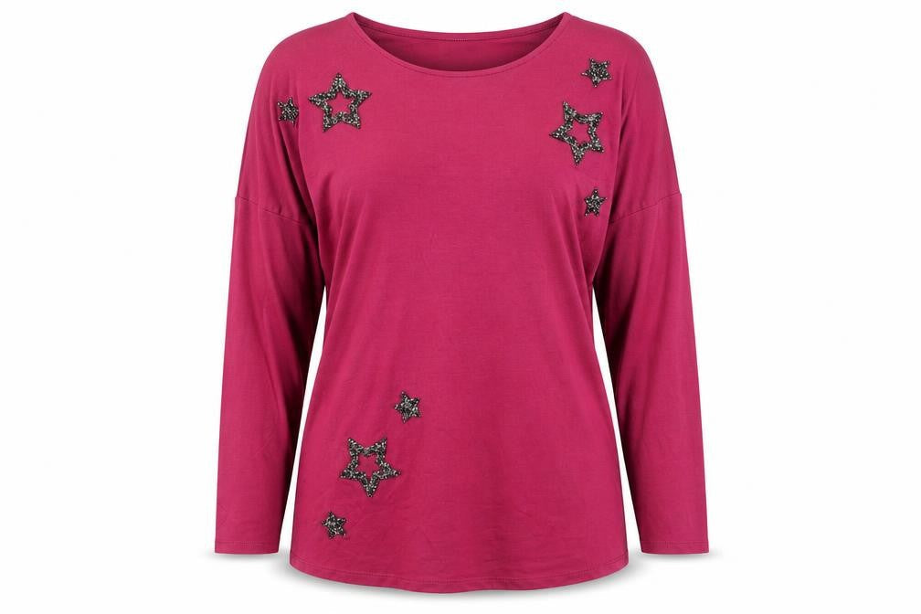 Khost Womens Purple Viscose Basic T-Shirt Size 8 Round Neck - Star Detail