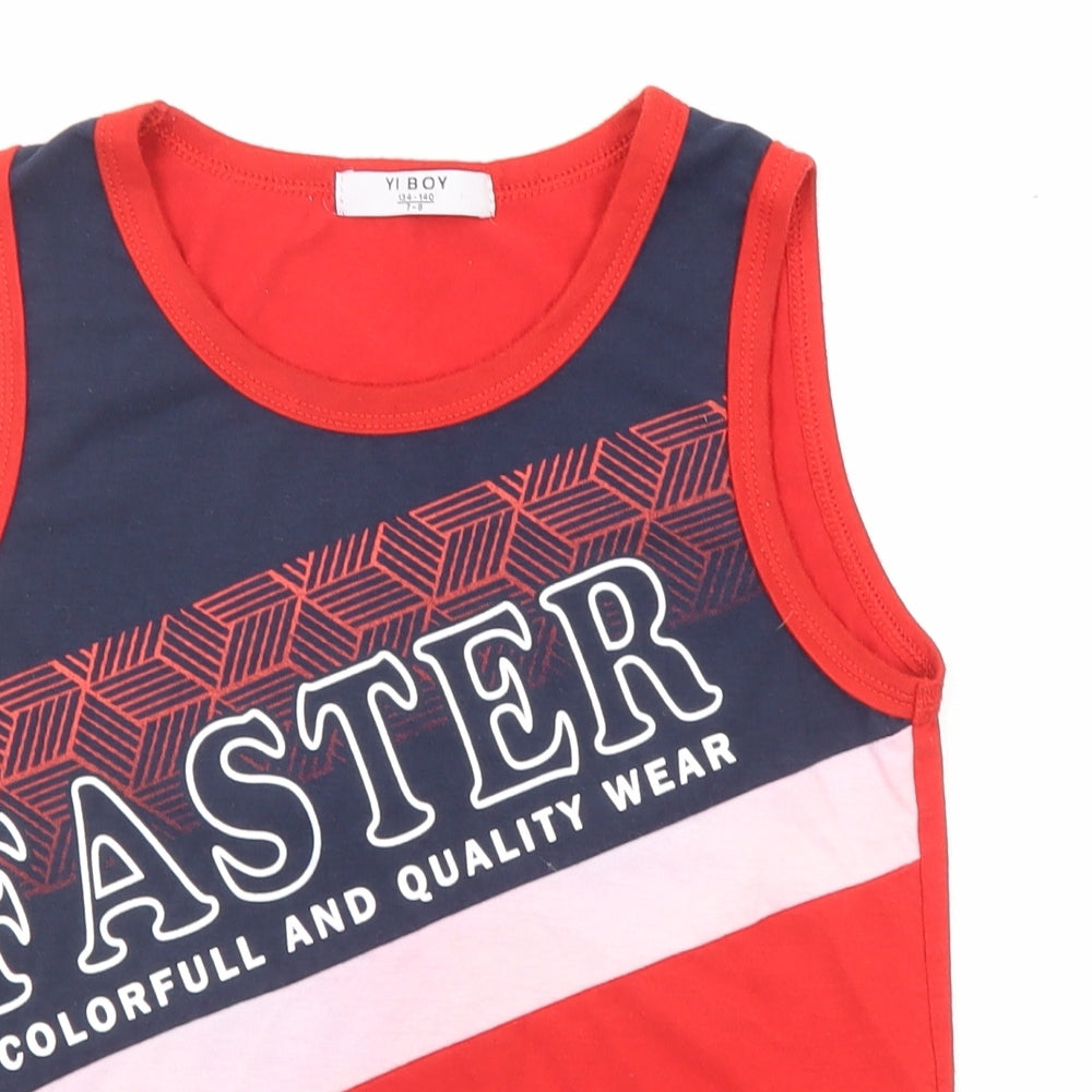 YI Boy Boys Red Cotton Basic Tank Size 7-8 Years Round Neck Pullover - Faster