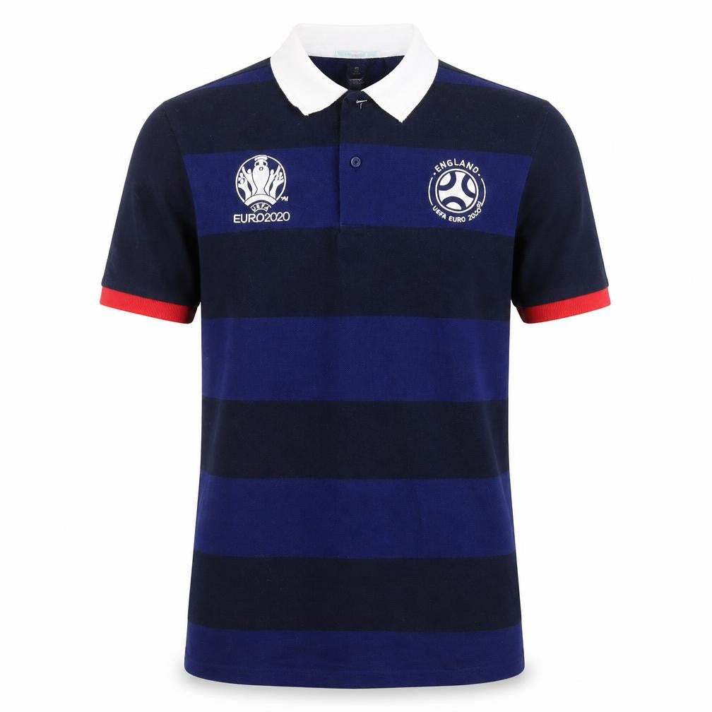 Euro Mens Blue Striped Polyester Polo Size XS Collared Button - UEFA Euro 2020 England