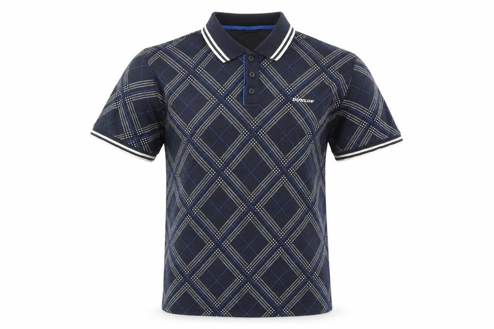Dunlop Mens Blue Check Polyester Polo Size S Collared Button