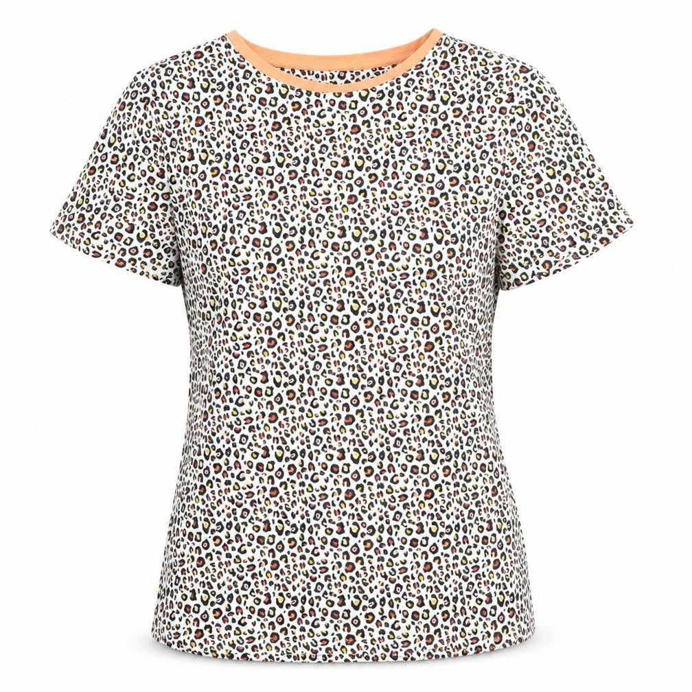 Marks & Spencer Womens Multicoloured Animal Print Cotton Basic T-Shirt Size 8 Round Neck - Leopard Print