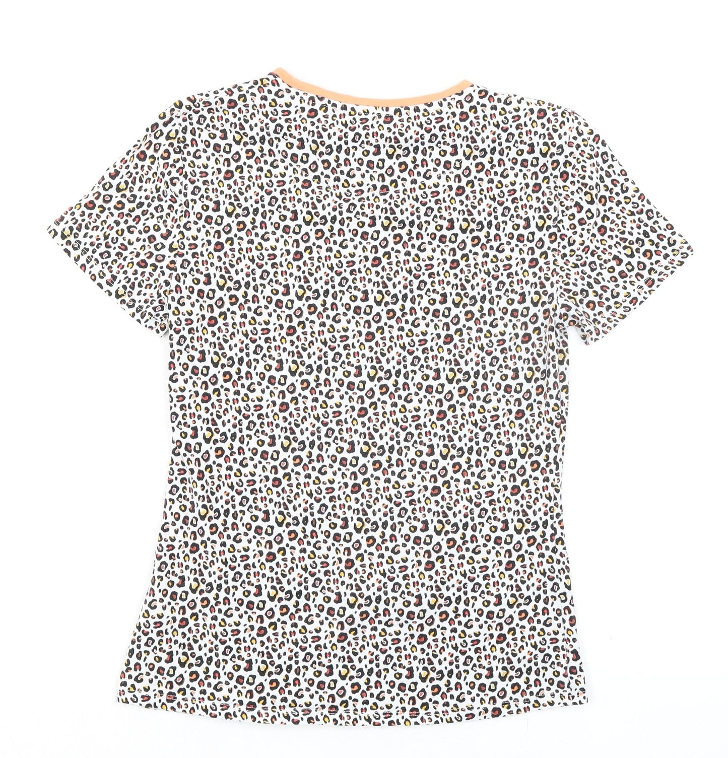 Marks and Spencer Womens Multicoloured Animal Print Cotton Basic T-Shirt Size 8 Round Neck - Leopard Print