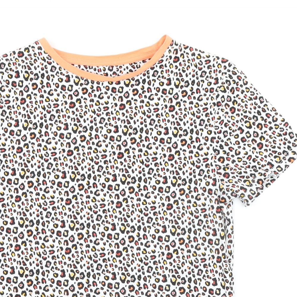 Marks and Spencer Womens Multicoloured Animal Print Cotton Basic T-Shirt Size 8 Round Neck - Leopard Print