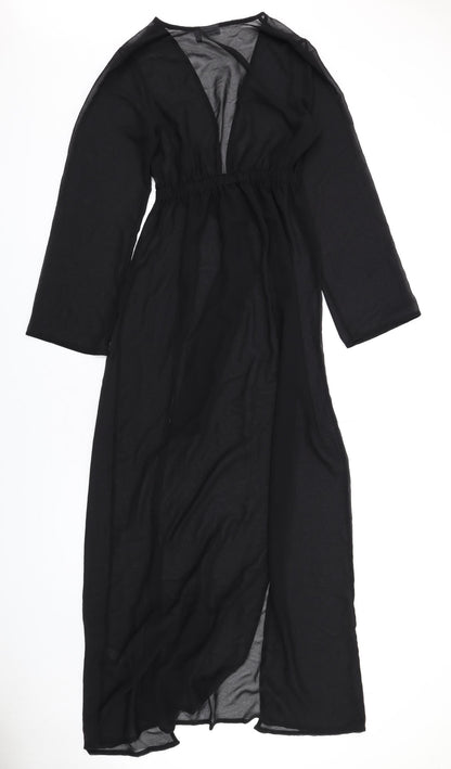 Back view of ASOS women’s black polyester wrap dress, size UK 4, v-neck pullover