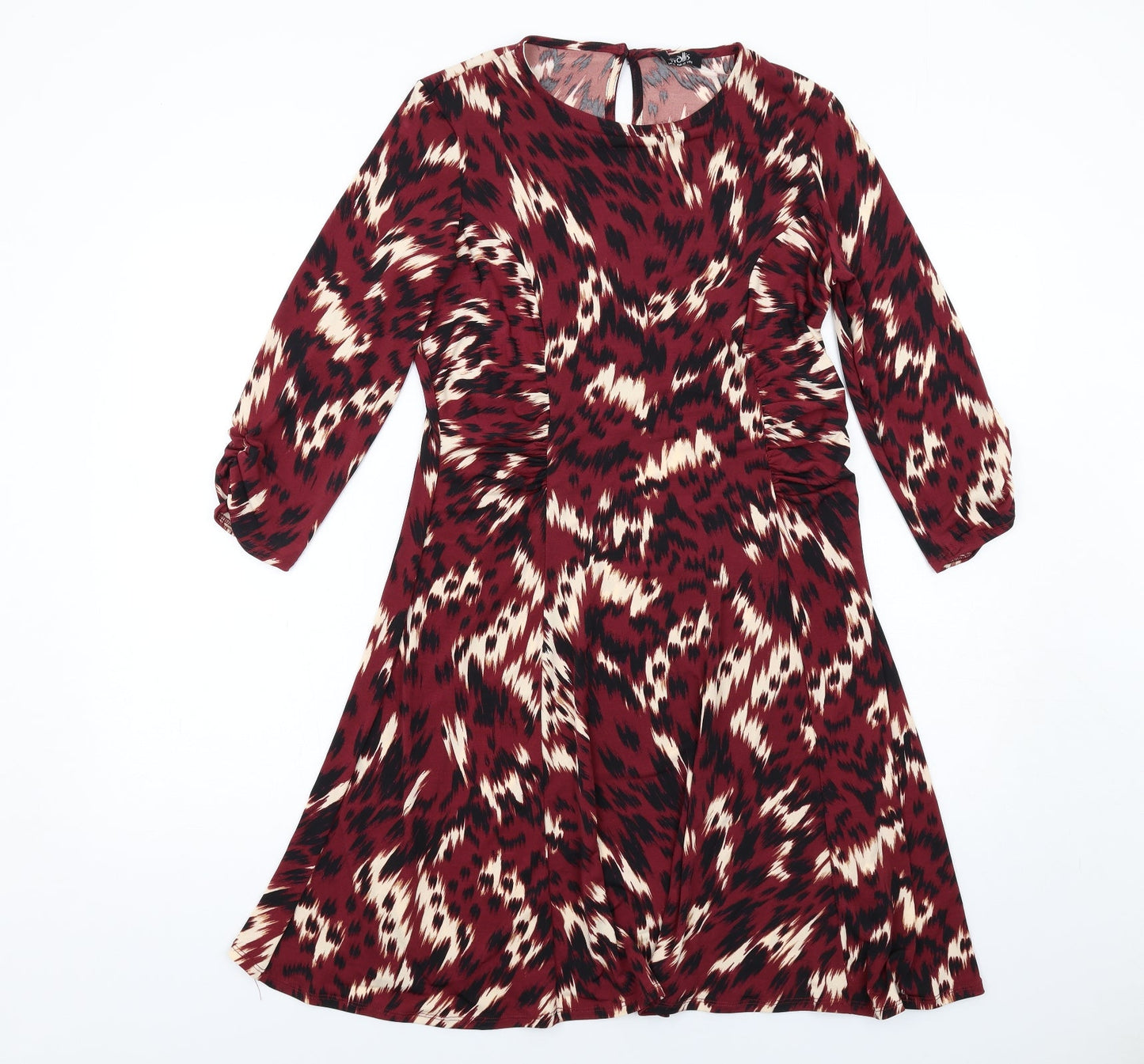 Wallis Womens Red Geometric Polyamide A-Line Size 12 Round Neck Button