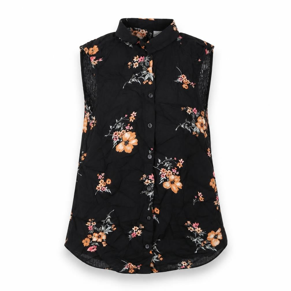 H&M Womens Black Floral Viscose Basic Button-Up Size 4 Collared