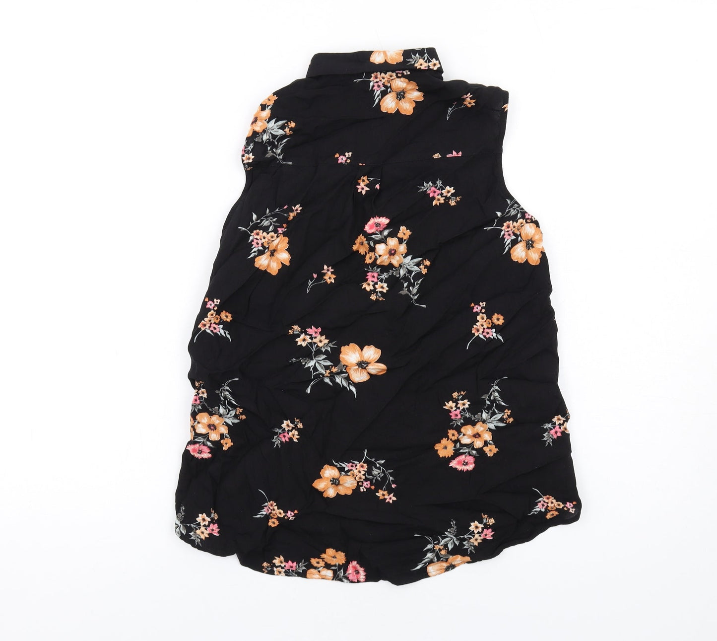 H&M Womens Black Floral Viscose Basic Button-Up Size 4 Collared