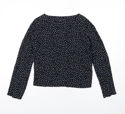 Marks & Spencer Womens Black Geometric Viscose Basic Blouse Size 6 Round Neck