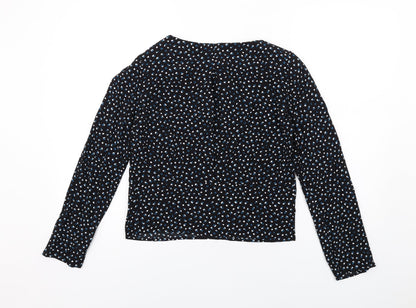 Marks & Spencer Womens Black Geometric Viscose Basic Blouse Size 6 Round Neck