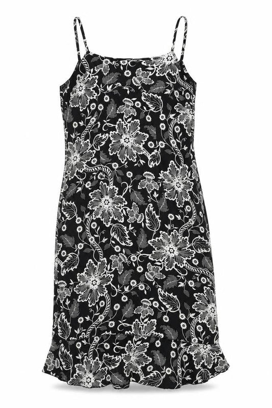 Authentic Womens Black Floral Polyester Slip Dress Size 14 Round Neck Zip