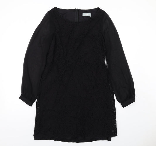 Wallis Womens Black Cotton A-Line Size 12 Round Neck Zip