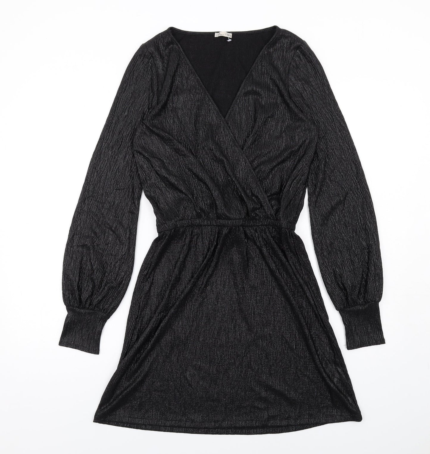 Zara Womens Black Polyester A-Line Size S V-Neck Pullover