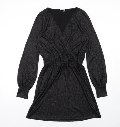 Zara Womens Black Polyester A-Line Size S V-Neck Pullover