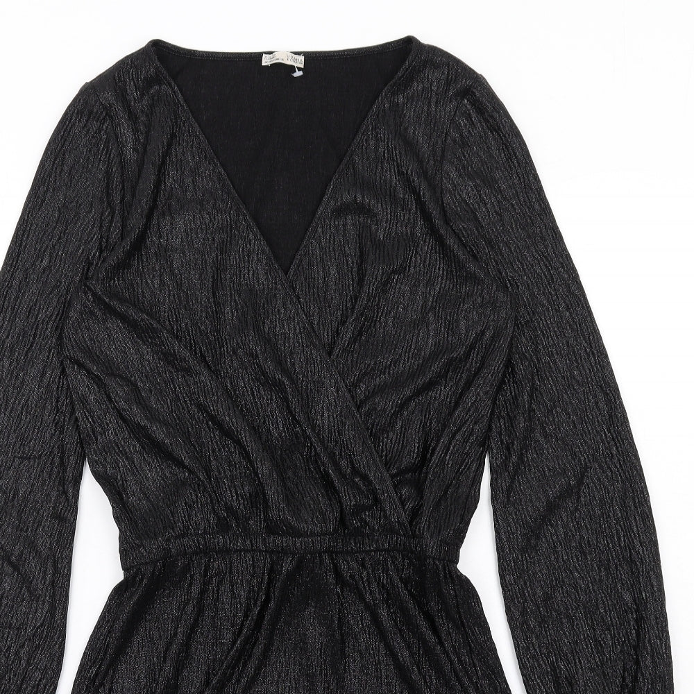 Zara Womens Black Polyester A-Line Size S V-Neck Pullover
