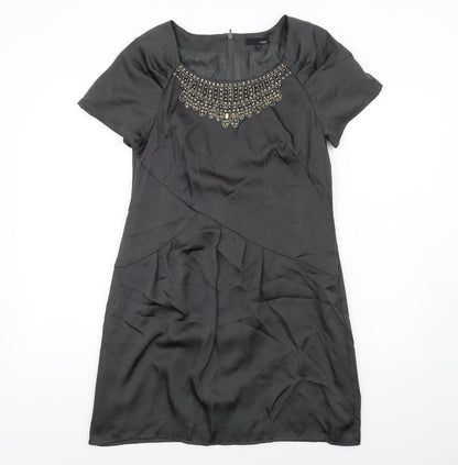 Next Womens Grey Polyester Shift Size 12 Round Neck Zip